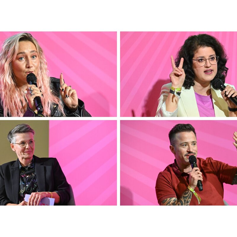 Collage aus Porträtbildern der panelteilnehmer*innen Saskia Michalski, Max Appenroth, Homaira Mansury und Annika Vollmer | © Maurizio Gambarini/Funke Fotoservice