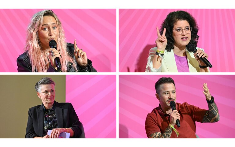Collage aus Porträtbildern der panelteilnehmer*innen Saskia Michalski, Max Appenroth, Homaira Mansury und Annika Vollmer | © Maurizio Gambarini/Funke Fotoservice