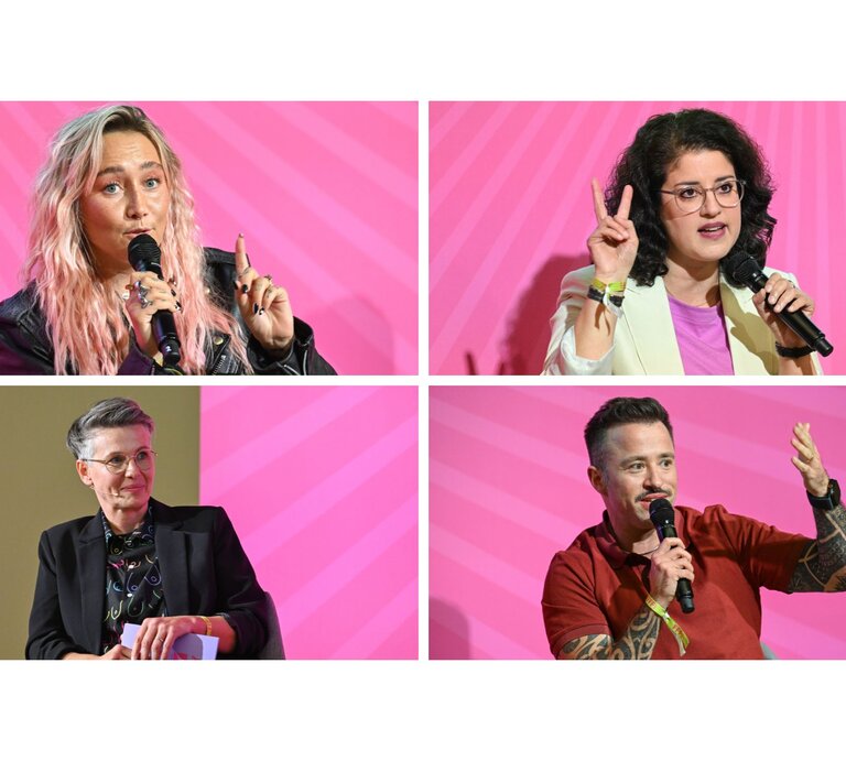 Collage aus Porträtbildern der panelteilnehmer*innen Saskia Michalski, Max Appenroth, Homaira Mansury und Annika Vollmer | © Maurizio Gambarini/Funke Fotoservice