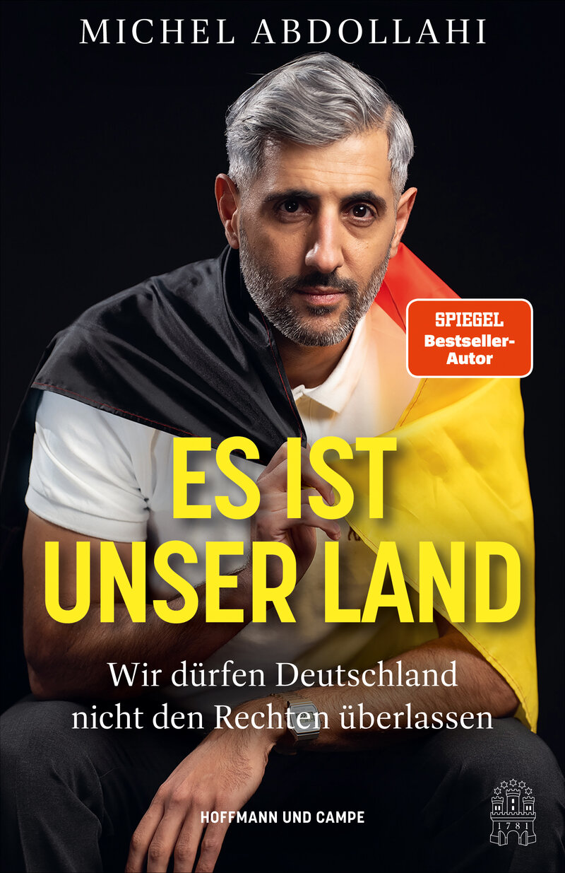 Michel Abdollahi auf dem Cover seinem neuen Buches "Es ist unser Land" | © Hoffmann & Campe 