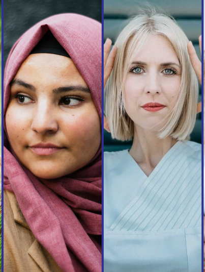 Fotocollage, die Bilder von Toma Kubiliute, Dalal Mahra, Vanessa Schulte und Nora Blum zeigt.